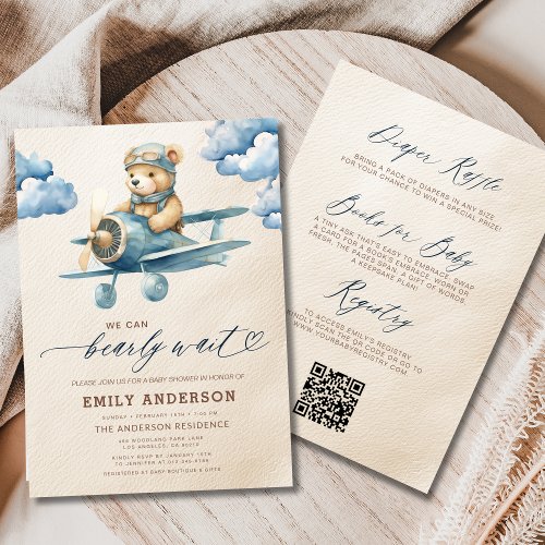 We Can Bearly Wait Blue baby shower invitation