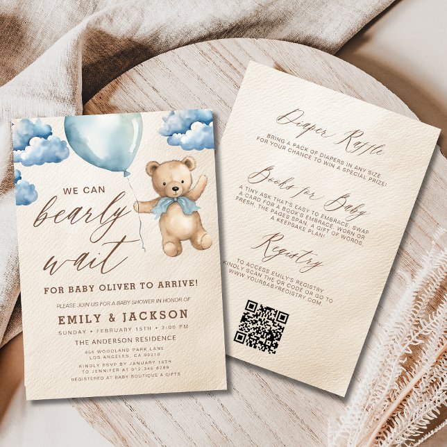 All in One Bearly Wait Blue Boy Baby Shower Invitation (Creator Uploaded)