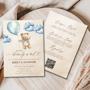 All in One Bearly Wait Blue Boy Baby Shower Invitation