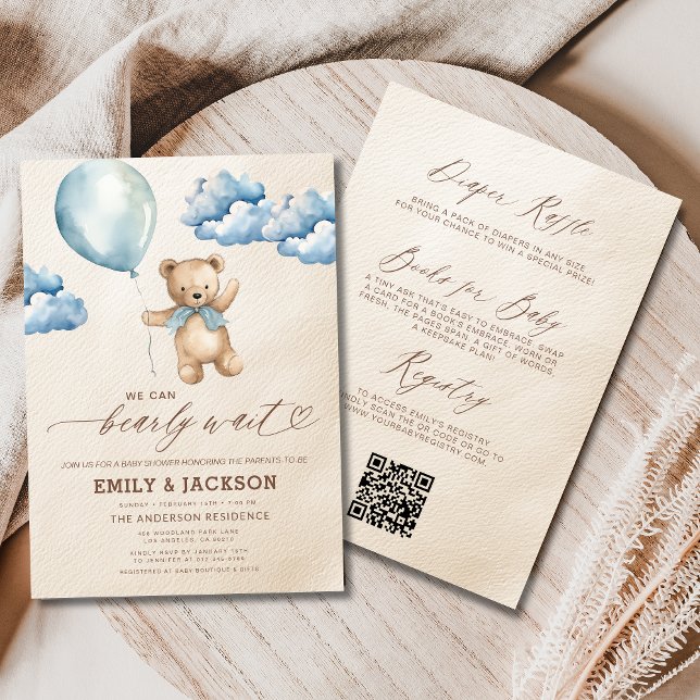 All in One Bearly Wait Blue Boy Baby Shower Invitation (Creator Uploaded)