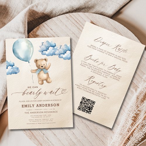 We Can Bearly Wait Blue baby shower invitation