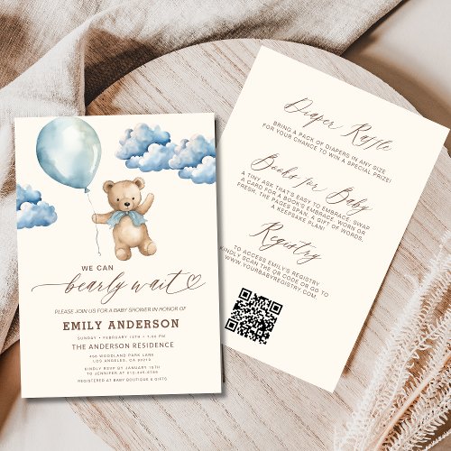 We Can Bearly Wait Blue baby shower invitation