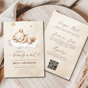 All in One Bearly Wait Neutral Beige Baby Shower Invitation