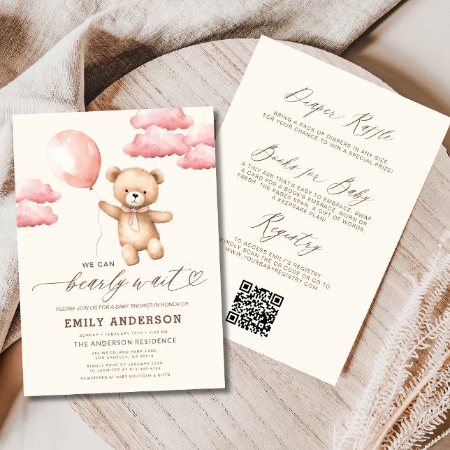 All in One Bearly Wait Pink Girl Baby Shower Invitation (Creator Uploaded)