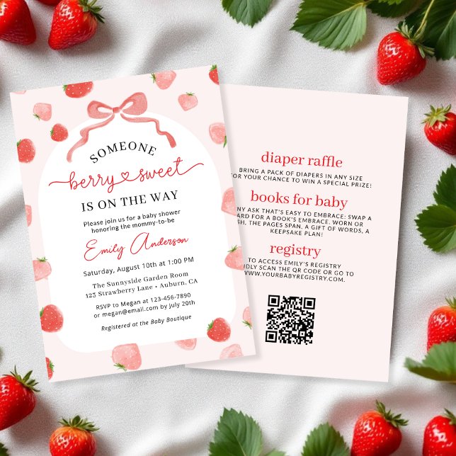 All in One Berry Sweet Croquette Bow Baby Shower Invitation (Creator Uploaded)