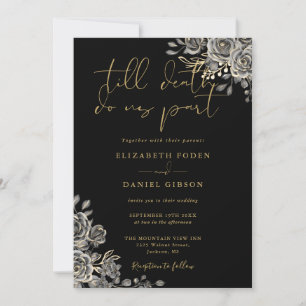 All In One Black And Gold Gothic Floral Wedding Invitation