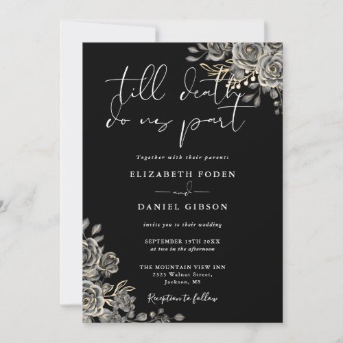 All In One Black And White Gothic Floral Wedding Invitation