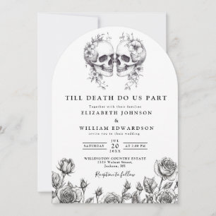 All In One Black And White Gothic Skulls Wedding Invitation