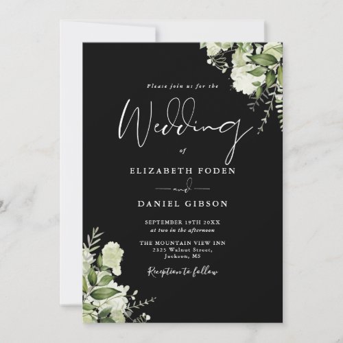 All In One Black And White Greenery Photo Wedding Invitation