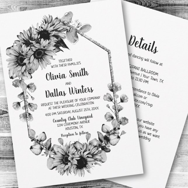 All In One Black and White Sunflower Wedding Invitation (Creator Uploaded)