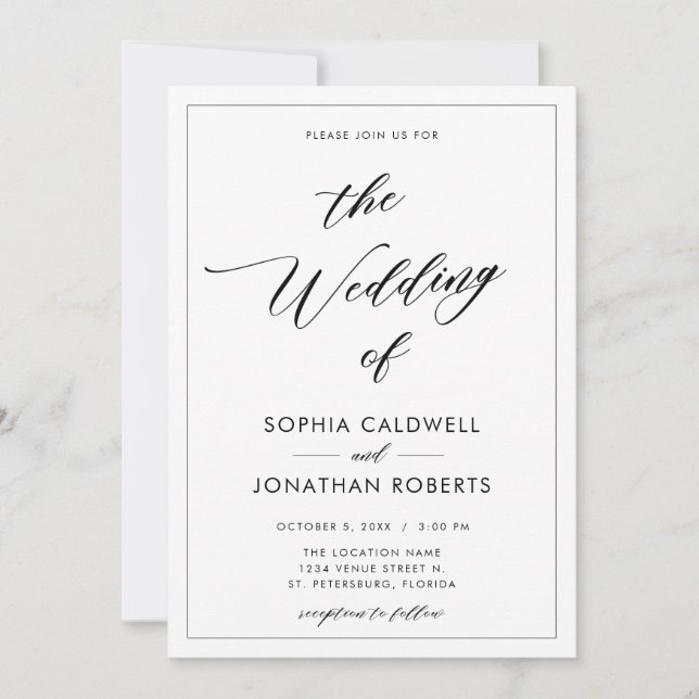 All in One Black Calligraphy with Border Wedding Invitation (Front)