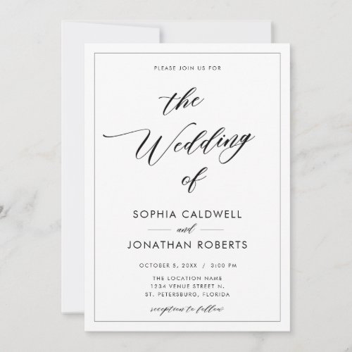 All in One Black Calligraphy with Border Wedding Invitation