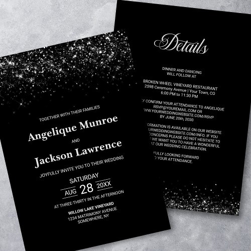 All In One Black Glitter Wedding Invitation