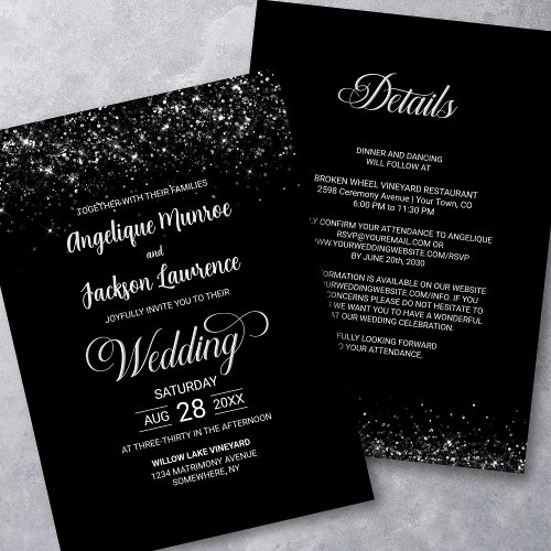 All In One Black Glitter Wedding Invitation