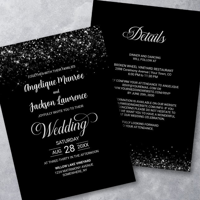 All In One Black Glitter Wedding Invitation (Creator Uploaded)