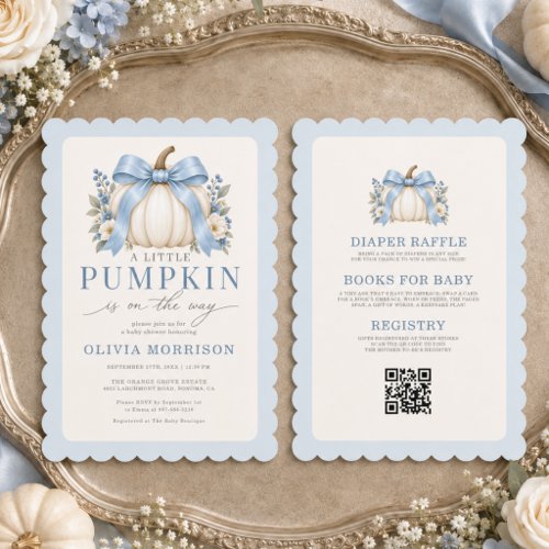 Fall Little Pumpkin Blue baby shower invitation