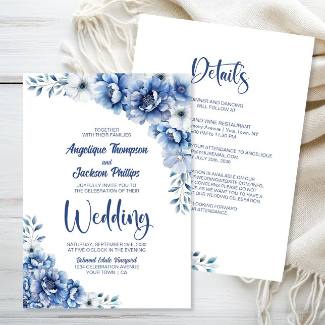 All In One Blue Floral Wedding Invitation (Creator Uploaded)