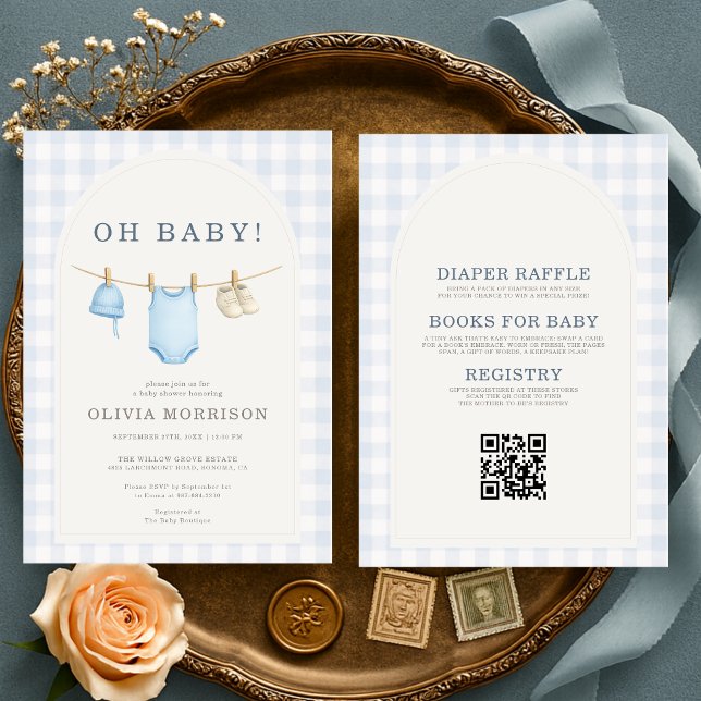 All in One Blue Gingham Baby Shower Invitation (Creator Uploaded)