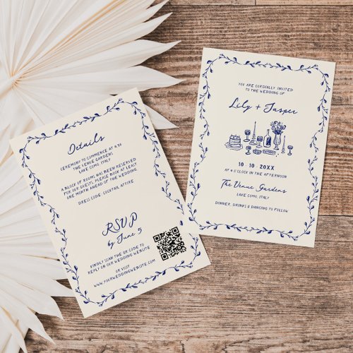 All In One Blue Hand Drawn Wedding Invitation