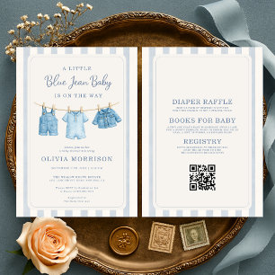 All in One Blue Jean Baby Boy Baby Shower Invitation