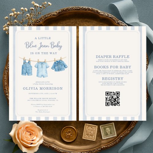 All in One Blue Jean Baby Boy Baby Shower  Invitation