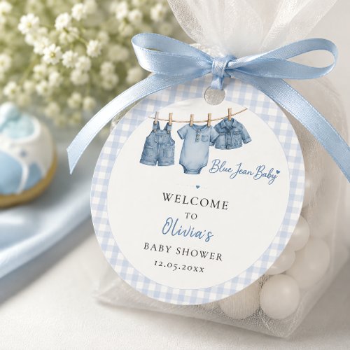 All In One Blue Jean Baby Custom Gingham Arch Favor Tags