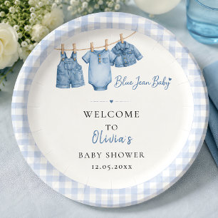 All In One Blue Jean Baby Custom Gingham Arch Paper Plates