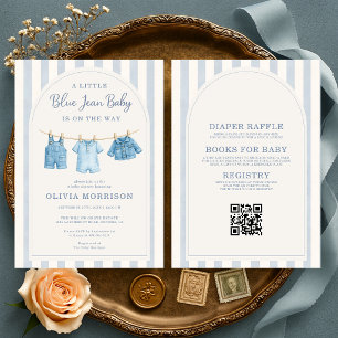 All in One Blue Jean Baby Stripes Baby Shower Invitation