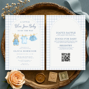 All in One Blue Jean Baby Teddy Bear Baby Shower  Invitation
