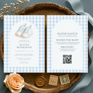 All in One Blue Shoes Gingham Baby Shower Invitation