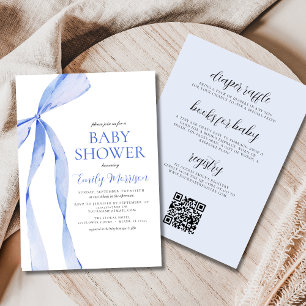 All in One Blue Watercolor Bow Boy Baby Shower Invitation