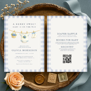 All in One Blueberry Berry Clothesline Baby Shower Invitation