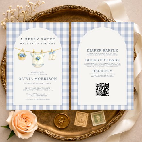 Clothesline Blue baby shower invitation