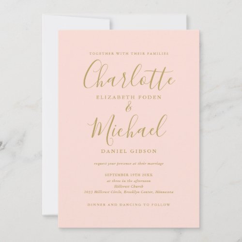 All In One Blush Pink And Gold Script Wedding Invitation