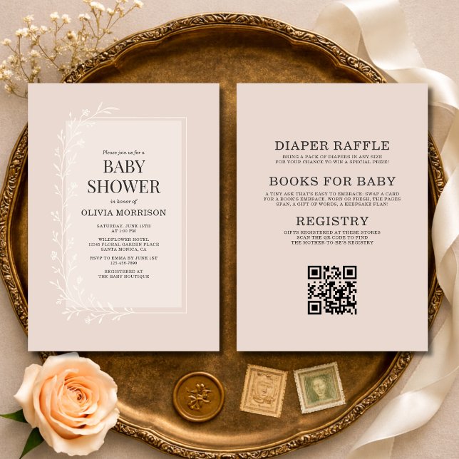 All in One Blush Pink Botanical Floral Baby Shower Invitation (Creator Uploaded)