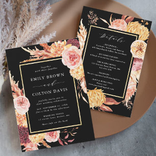 All In One Boho Burgundy Terracotta Black Wedding Invitation
