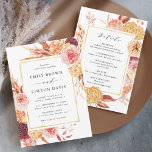All In One Boho Burgundy Terracotta Floral Wedding Invitation<br><div class="desc">This all-in-one wedding invitation features rustic watercolor flowers in terracotta, burgundy, burnt orange, yellow, and blush with beige and brown pampas grass, a gold rectangle frame, and wedding details on the back. For more advanced customization of this design, please click the BLUE DESIGN TOOL BUTTON. Matching items are also available....</div>