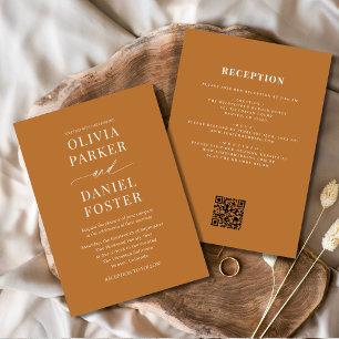 All in One Boho Copper Bronze QR Code Wedding Invitation