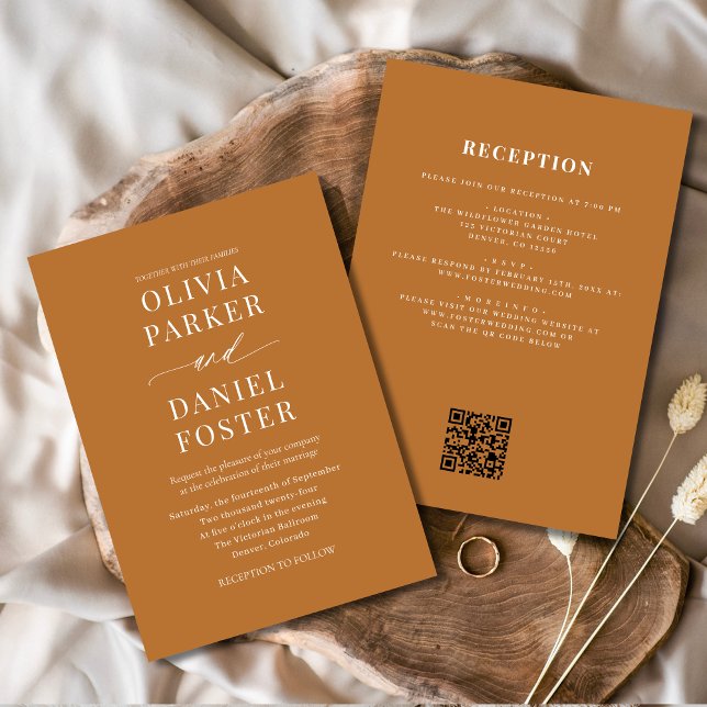 All in One Boho Copper Bronze QR Code Wedding Invitation (Creator Uploaded)