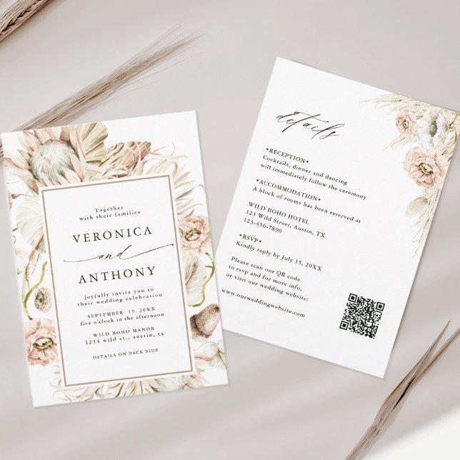 All In One Boho Protea Pampas Grass Floral Wedding Invitation (Creator Uploaded)
