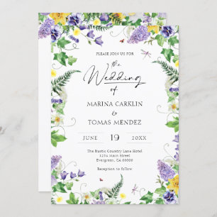 All in One Boho Watercolor Wildflower Wedding Invitation