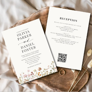 All in One Boho Wildflower QR Code Wedding Invitation
