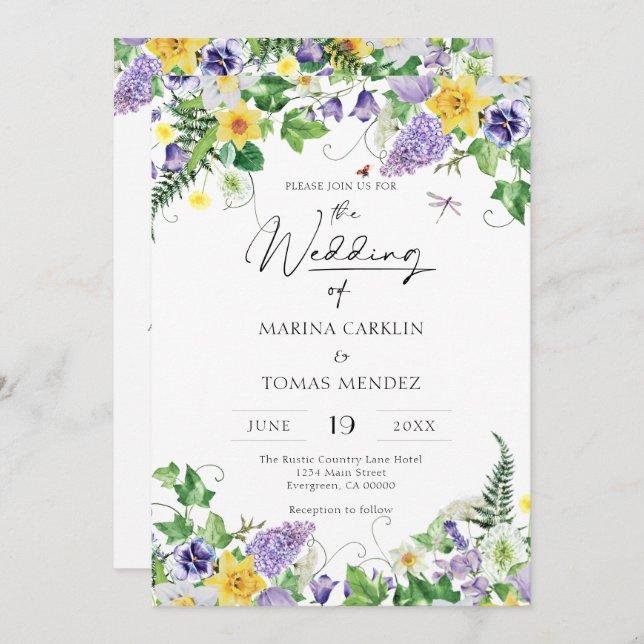 All in One | Boho Wildflower Wedding Invitation (Front/Back)