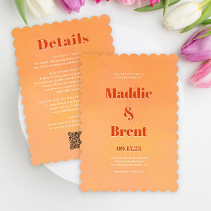 All in One Bold Orange Watercolor Sunset Wedding Invitation