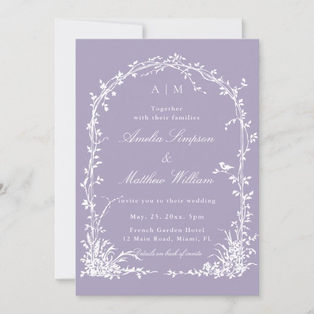 All in One Botanical Arch Garden Wedding Lavender Invitation (Front)