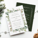 All In One Botanical Christmas Green Wedding Invitation<br><div class="desc">This Christmas wedding invitation features painted watercolor red berries,  pine branches,  eucalyptus,  green leaves with a green rectangle frame. Save paper by including the details and RSVP on the back of the wedding invitation. For more advanced customization of this design,  please click the "Customize Further" link!</div>