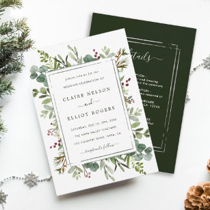 All In One Botanical Christmas Green Wedding Invitation