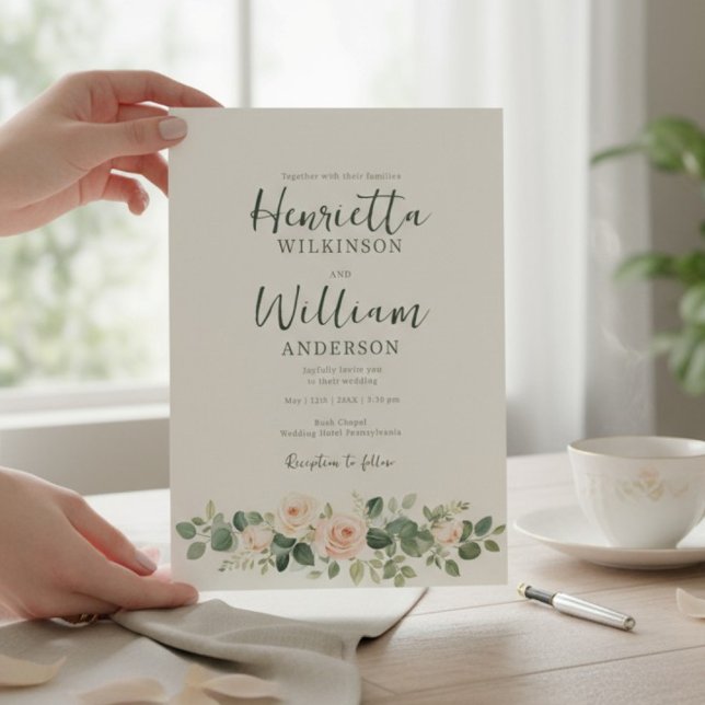 all in one botanical floral green script invitation (Creator Uploaded)