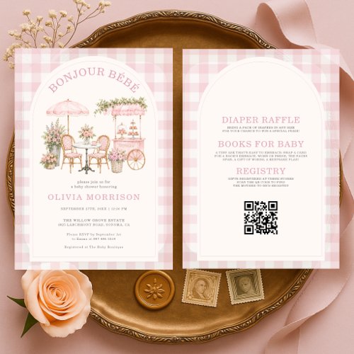 All in One Boujour Bebe Pink Girl Baby Shower  Invitation