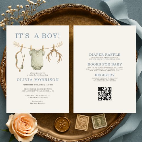 Little Hunter Terracotta Rustic baby shower invitation